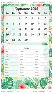 September 2026 Calendar Template 19 Summer Theme 18 Design Template