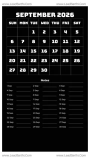 September 2026 Calendar Template 17 Dark Theme 51 Design Template