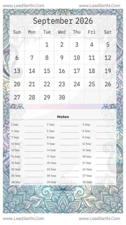 September 2026 Calendar Template 12 Mandala Theme 102 Design Template