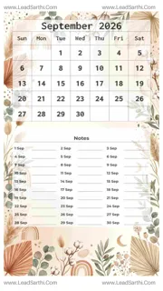 September 2026 Calendar Template 8 Botonical Theme 191 Design Template