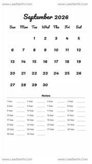 September 2026 Calendar Template 16 White BG 60 Design Template