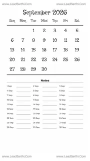 September 2026 Calendar Template 2 White BG 5 Design Template