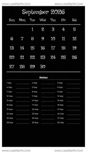 September 2026 Calendar Template 2 Dark Theme 13 Design Template