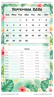 September 2026 Calendar Template 24 Summer Theme 221 Design Template