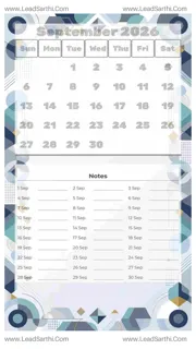 September 2026 Calendar Template 5 Geometric Theme 176 Design Template