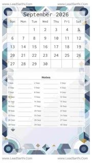 September 2026 Calendar Template 8 Geometric Theme 67 Design Template