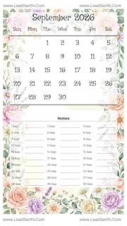 September 2026 Calendar Template 2 Floral Theme 62 Design Template