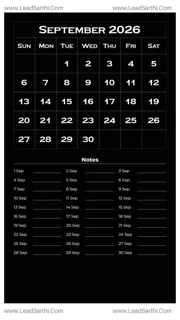 September 2026 Calendar Template 14 Dark Theme 263 Design Template