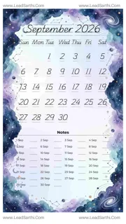 September 2026 Calendar Template 3 Galaxy Theme 125 Design Template