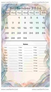 September 2026 Calendar Template 5 Watercolor Theme 287 Design Template