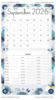 September 2026 Calendar Template 18 Geometric Theme 71 Design Template