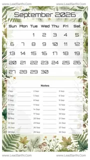 September 2026 Calendar Template 15 Forest Theme 84 Design Template