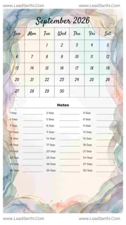 September 2026 Calendar Template 22 Watercolor Theme 265 Design Template