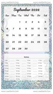 September 2026 Calendar Template 16 Mandala Theme 48 Design Template