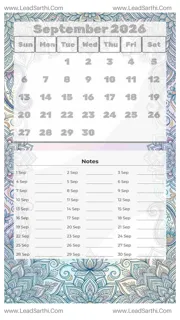 September 2026 Calendar Template 5 Mandala Theme 68 Design Template