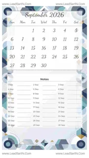 September 2026 Calendar Template 10 Geometric Theme 112 Design Template