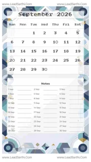 September 2026 Calendar Template 7 Geometric Theme 153 Design Template