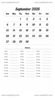September 2026 Calendar Template 19 White BG 43 Design Template