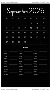 September 2026 Calendar Template 18 Dark Theme 219 Design Template