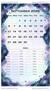 September 2026 Calendar Template 14 Galaxy Theme 269 Design Template