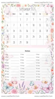September 2026 Calendar Template 25 Butterfly Theme 185 Design Template