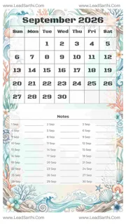 September 2026 Calendar Template 6 Ocean Theme 140 Design Template