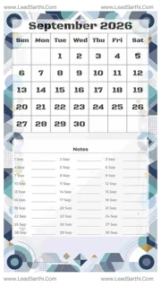 September 2026 Calendar Template 6 Geometric Theme 186 Design Template