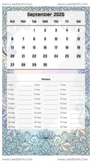 September 2026 Calendar Template 4 Mandala Theme 203 Design Template