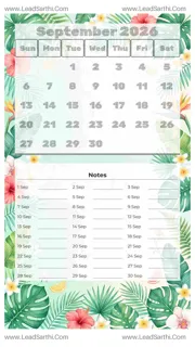 September 2026 Calendar Template 5 Summer Theme 110 Design Template