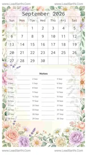 September 2026 Calendar Template 8 Floral Theme 202 Design Template