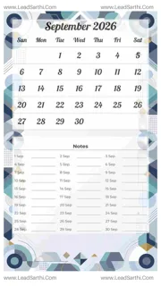 September 2026 Calendar Template 19 Geometric Theme 44 Design Template