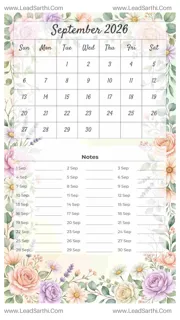 September 2026 Calendar Template 22 Floral Theme 259 Design Template
