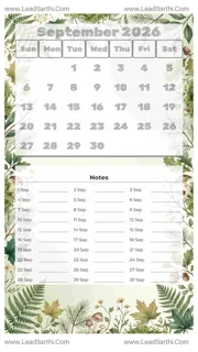 September 2026 Calendar Template 5 Forest Theme 144 Design Template