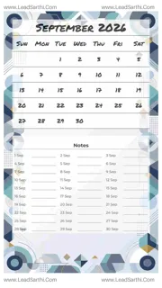 September 2026 Calendar Template 24 Geometric Theme 241 Design Template