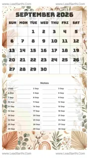 September 2026 Calendar Template 17 Botonical Theme 218 Design Template