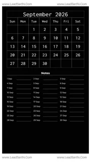 September 2026 Calendar Template 8 Dark Theme 174 Design Template
