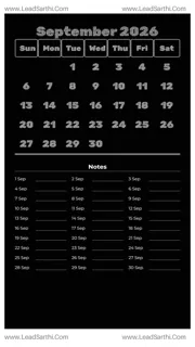 September 2026 Calendar Template 5 Dark Theme 34 Design Template