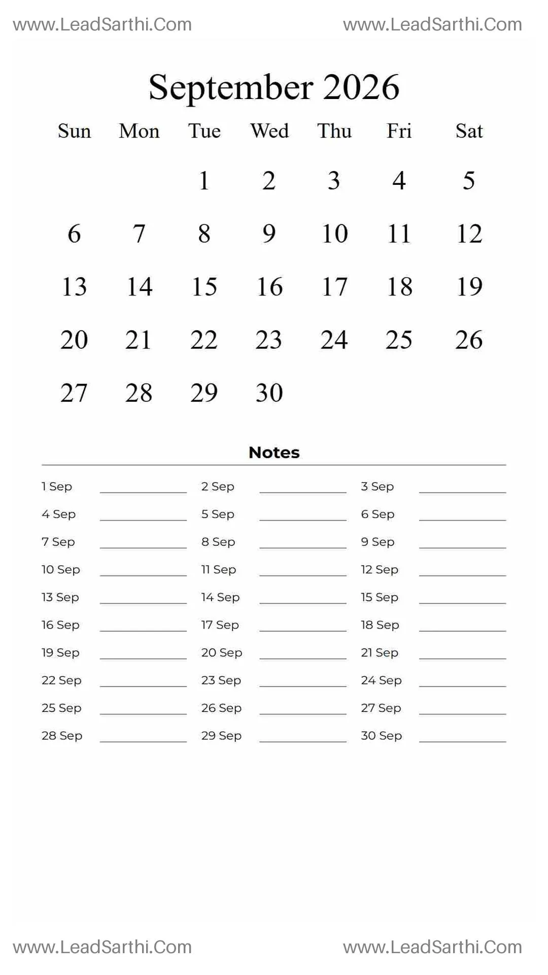 Printable September 2026 Calendar Template 1 Watercolor Theme 161 Thumbnail