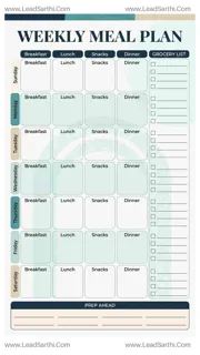Printable Weekly Meal Planner PDF with Grocery List Design Template