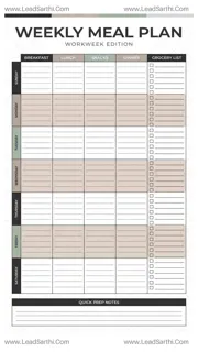 Weekly Menu Planner with Grocery List Printable PDF for Home & Budget Meals Design Template