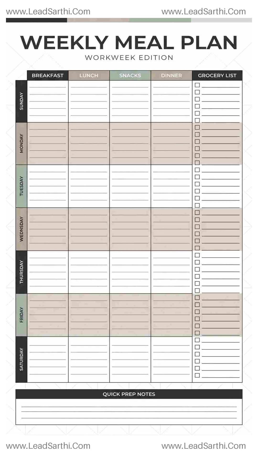 Weekly Menu Planner with Grocery List Printable PDF for Home & Budget Meals Thumbnail