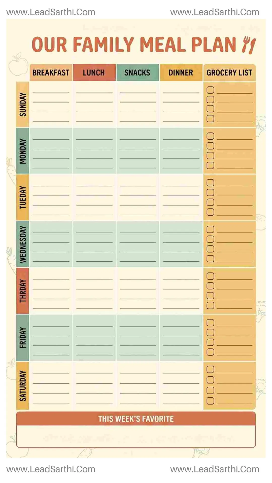 Printable Weekly Meal Planner & Grocery List PDF for Smart Meal Organization Thumbnail