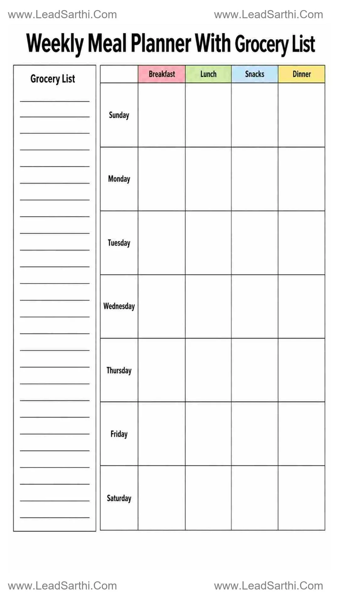 Color-Coded Weekly Meal Planner With Grocery List Printable for Busy Families Thumbnail