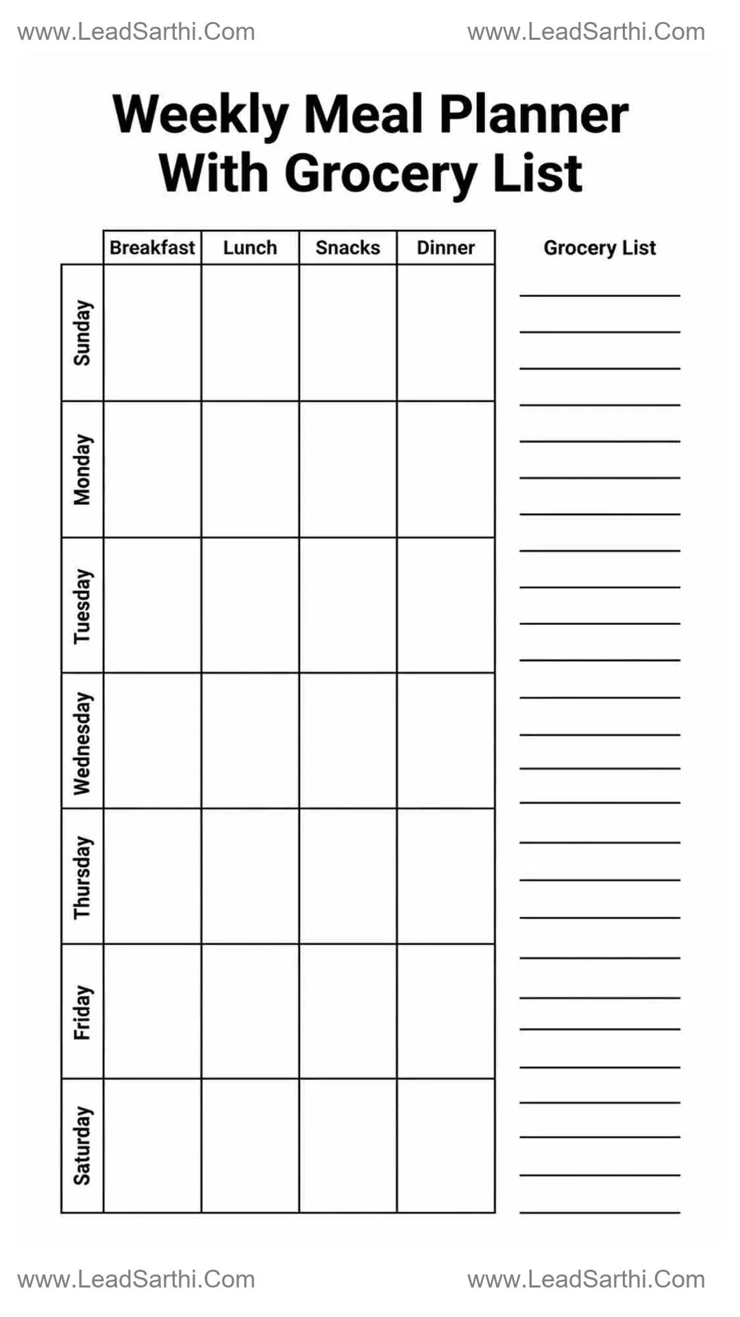 Simple Weekly Meal Planner With Grocery List Printable for Busy Moms & Families Thumbnail