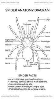 Spider Anatomy Diagram PDF | Printable Labeled Spider Body Parts Chart Design Template
