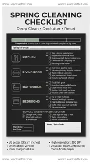 Apartment Spring Cleaning Checklist | Rental Deep Clean PDF Template Design Template
