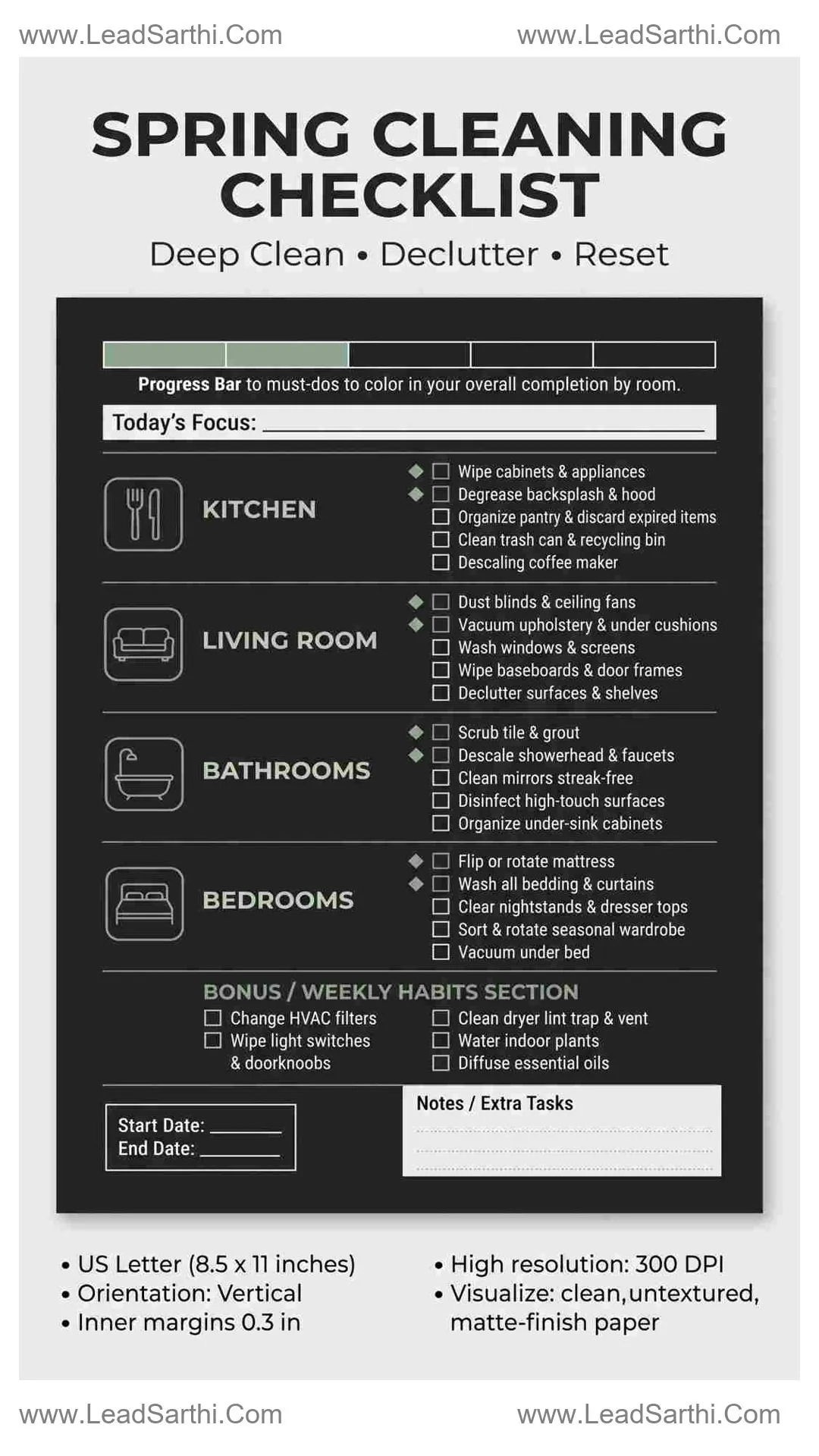 Apartment Spring Cleaning Checklist | Rental Deep Clean PDF Template Thumbnail