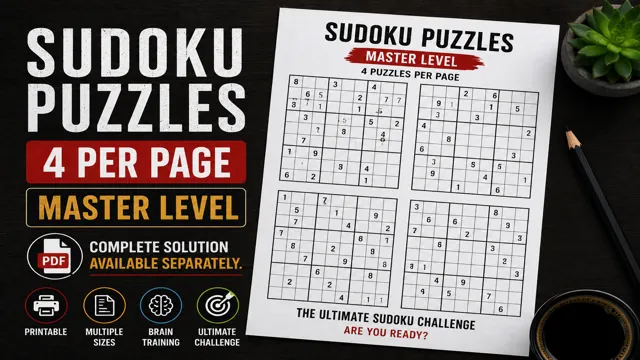 Sudoku Puzzles 4 Per Page Master Level PDF with Answers Feature Image