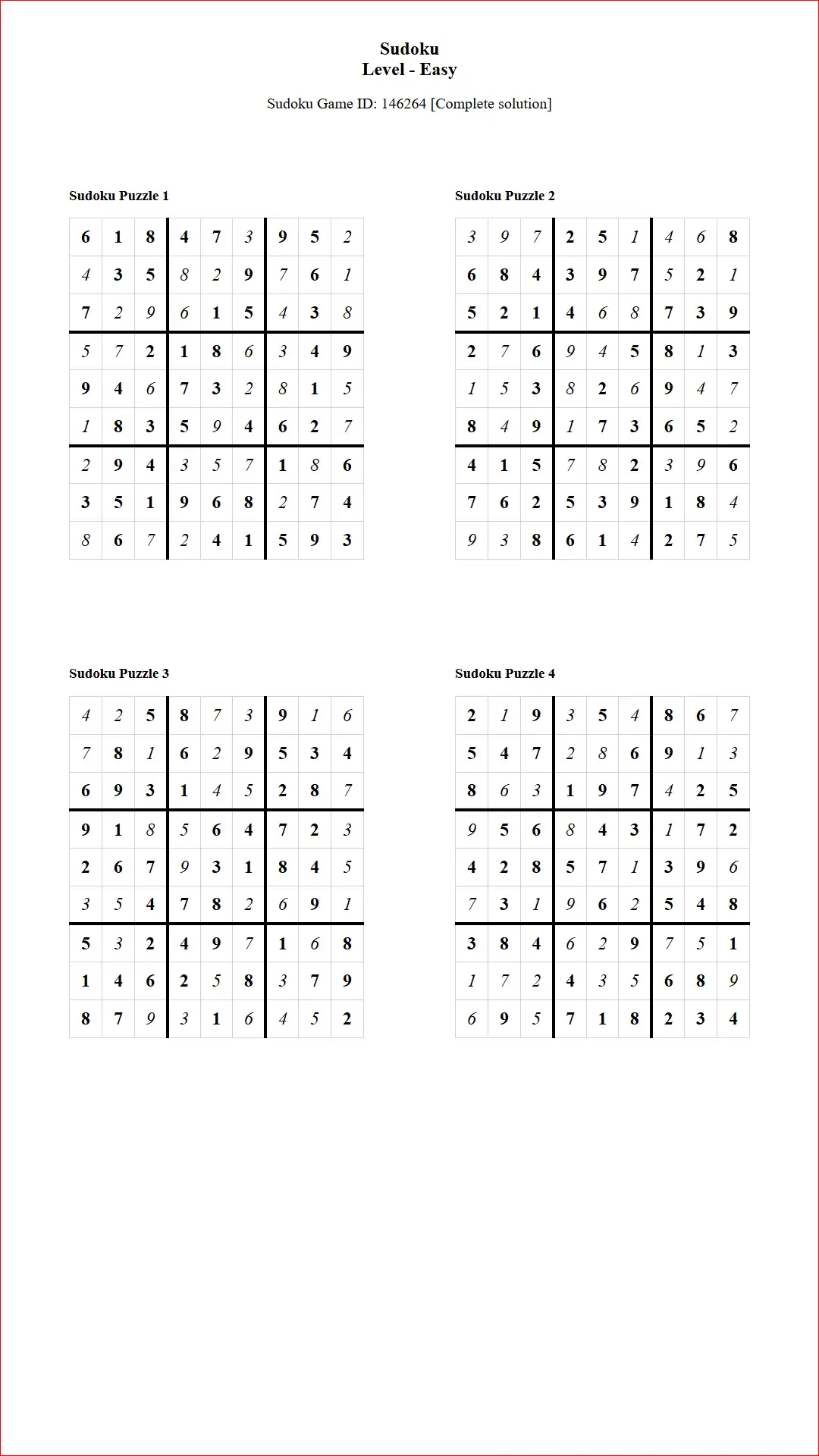 Solution of Sudoku Puzzles 4 per Page Easy Level pdf [Game ID: 146264] Document