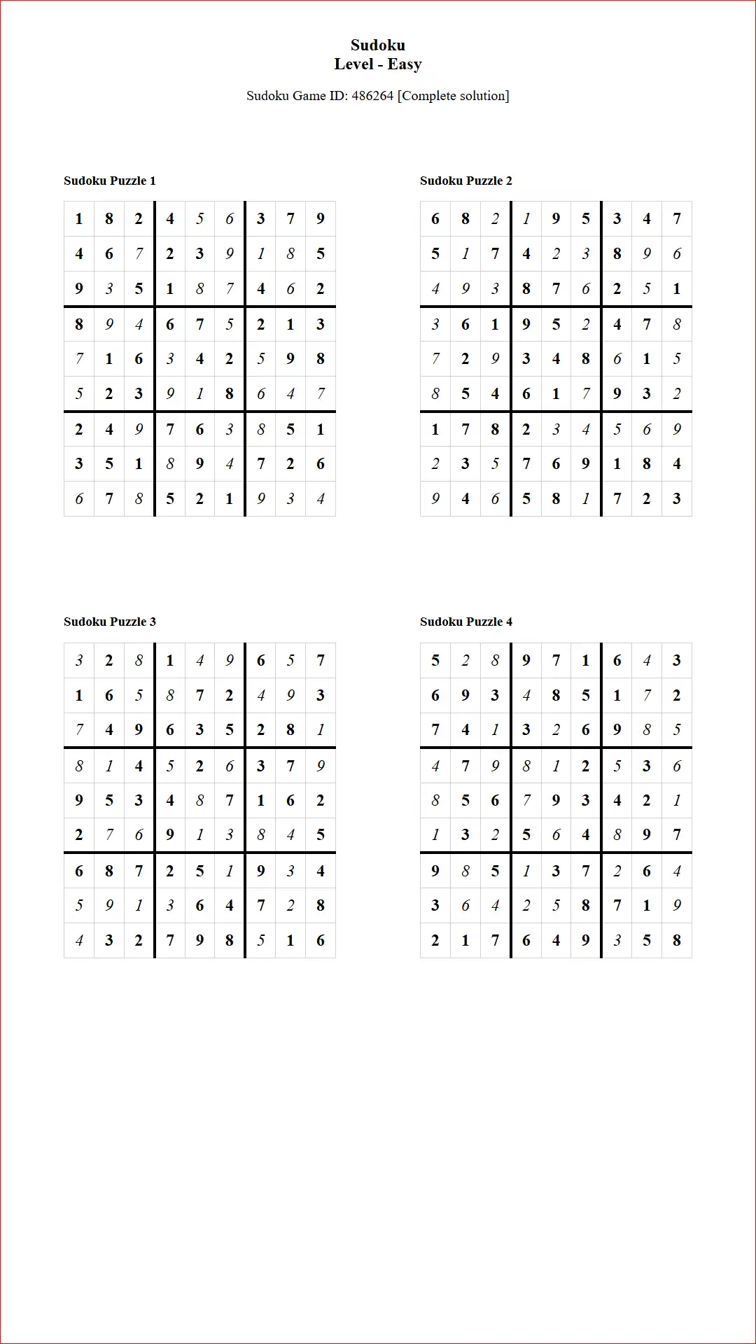 Solution of Sudoku Puzzles 4 per Page Easy Level pdf [Game ID: 486264] Document